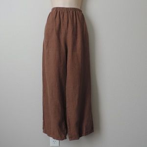 FLAX brown linen pants tan wide leg pants medium